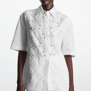 NWT COS Relaxed Fit Lace-Panel Shirt White Size 6